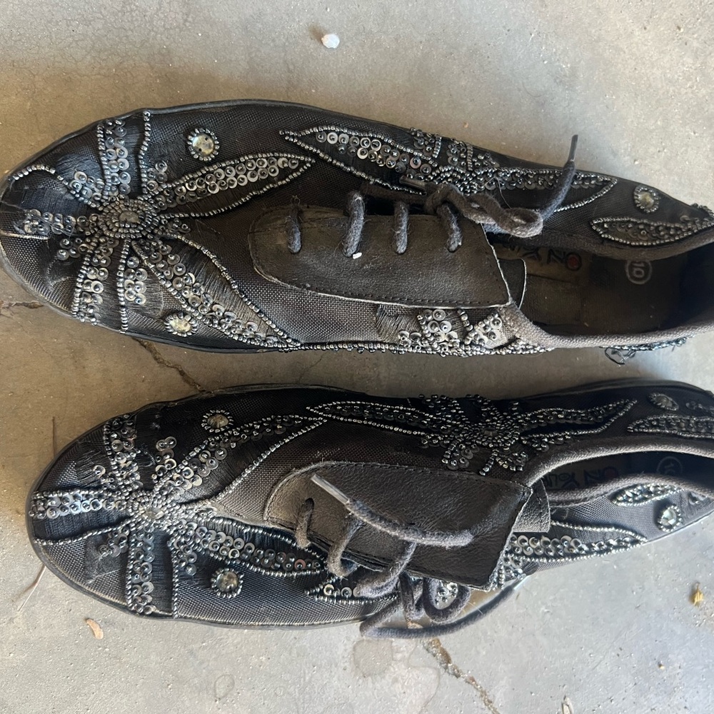 Onex Black Beaded Slip-On Shoes - Picture 2 of 5